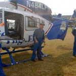 From left, N. Kim Johnson, flight nurse and part-time practical nursing instructor at the college; pilot Mark Boudreau; and Rory Stubbs, a flight paramedic and 2002 Penn College graduate in paramedic technology, explain procedures unique to an emergency response by air.