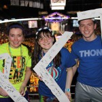 Spelling out their PCT allegiance are (from left) Chelsea M. Burger, a nursing student from Millersville, Sutterlin and Irvine. "Photobombing" at right foreground is Edward J. Straub Jr., of Jessup, Md., an electronics and computer engineering technology: robotics and automation emphasis major.