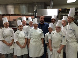 Chef Ben Vaughn (center), with Chef Charles R. Niedermyer's Advanced Patisserie Operations class on Wednesday morning