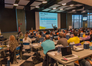 Ninety-three educators assemble in Penn’s Inn for a day of learning the National Integrated Cyber Education Research Center’s "STEM: Explore, Discover, Apply" curriculum. 