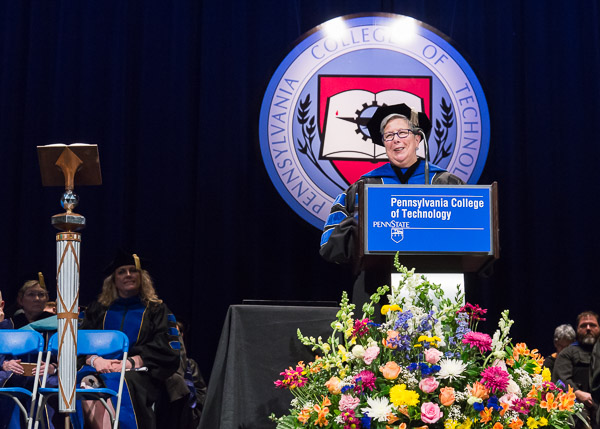 The joy of commencement weekend, sustained through three ceremonies and hundreds upon hundreds of graduates, is evident in the unfailing smile of Penn College President Davie Jane Gilmour.