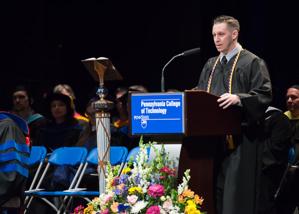 Wood, who was awarded the Chef John Folse Excellence in Hospitality Award and the Aramark Hospitality Award prior to commencement, represents his class at the final ceremony of 2016-17.