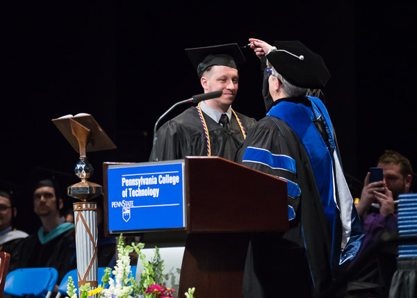 With the move of a mortarboard tassel from right to left, Wood (and the rest of the Spring 2017 graduating class) makes it official.