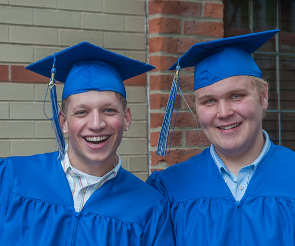 Heavy construction equipment technology: operator emphasis students Austin C. Slother, of Phillipsburg, and Caleb D. Wallingford, of Spring Mills, pause for a photo on the trek up West Fourth Street.