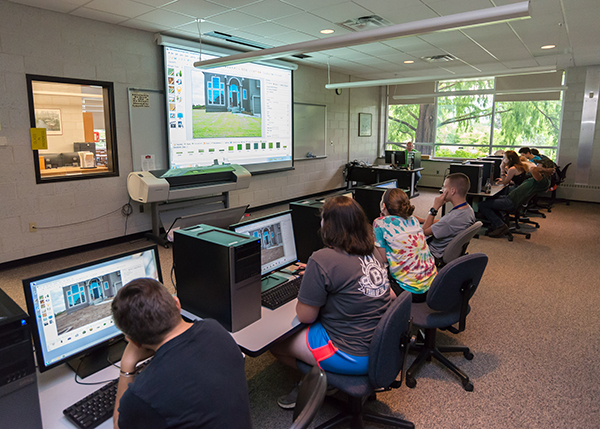 Moved inside the Schneebeli Earth Science Center due to inclement   weather, the dozen participants in Design & Grow Horticulture Camp use computer software ...