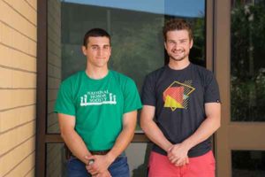 Penn College welding and fabrication engineering technology majors Alexander M. Barlow (left), of Hanover, and Nathaniel H. Lyon, of Fredericksburg, were awarded $1,500 scholarships each from Nuts, Bolts & Thingamajigs, the foundation of the Fabricators & Manufacturers Association.