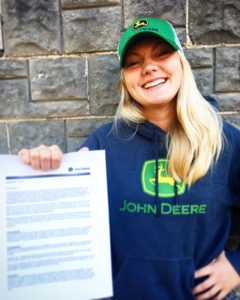 With her John Deere job offer in hand, Williams took to social media to share the good news.