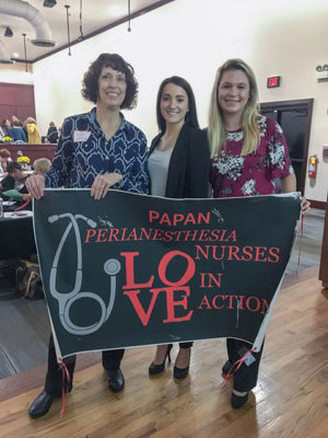 Penn College nursing student Janessa L. Kosmer (center), of Coal Township, received a scholarship to attend the Pennsylvania Association of PeriAnesthesia Nurses annual conference near Pittsburgh. She is joined at the event by Penn College’s Donnamarie Lovestrand (left), instructor of nursing, and Kaitlin M. Pressler, of New Bloomfield, nursing student.