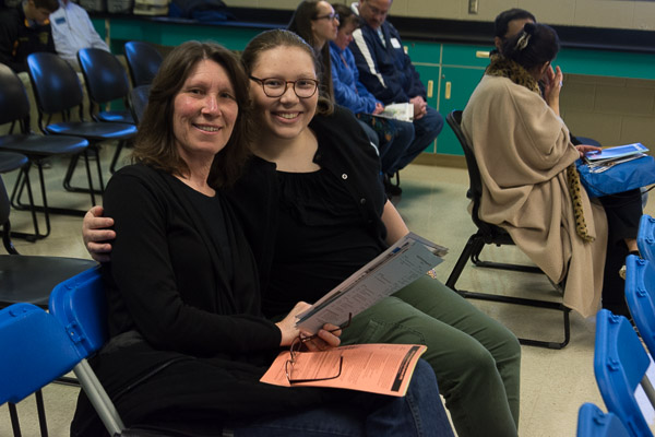 A prospective nursing student from South Williamsport and her mother pose happily before the School of Health Sciences information session.