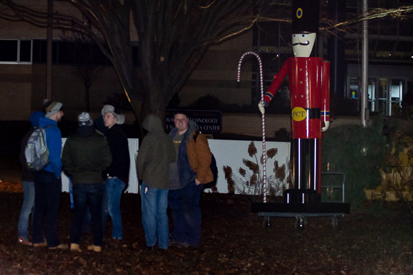 Student artistry extended beyond the cards – well beyond, in fact – as automotive restoration and metal fabrication majors created a jaw-dropping 12-foot toy soldier.