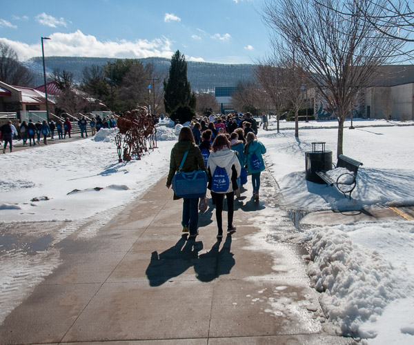 Fifth-graders traverse the mall, from a “Taste of Technology” presentation in the Klump Academic Center to a whirlwind of activities in the Field House made possible by local businesses, schools and community organizations.