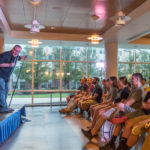 Comedian Michael Dean Ester, helping launch students' dreams through years of Penn College orientation programs, keeps the tradition alive in Dauphin Hall.