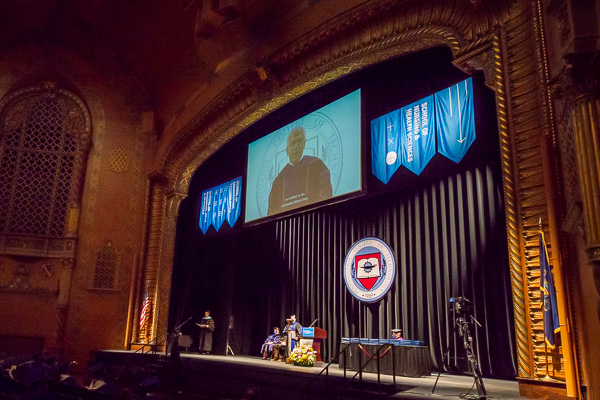 State Sen. Gene Yaw, who chairs the college's board of directors, remotely authorizes conferral of degrees and certificates.