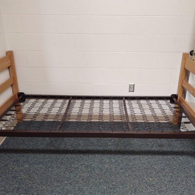 ... and twin beds, stackable as bunk beds, with free mattresses.
