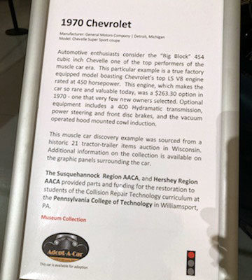 Visitors to the AACA Museum can learn about the students' painstaking work on the 1970 Chevrolet Chevelle Super Sport.