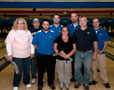 Present for 'Senior Day' activities at Faxon Lanes were, in front row, Wesley Moyer (with parents Darlene and Scott), and back row, from left, Darlene and Gary Smith, with their son, Aaron; Travis Rupert and Paul Bouchard