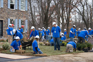 Penn College students lay turf, among the many duties they performed on the southeastern Pennsylvania home-construction project.