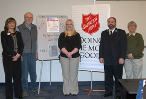 Kicking off this season%E2%80%99s free Volunteer Income Tax Assistance program at Pennsylvania College of Technology are, from left, Pam Hicks, program director for The Salvation Army%3B Phillip D. Landers, professor of business administration%2Fmanagement%3B Kylie N. Waslosky, a Penn College accounting student serving an internship as the program%E2%80%99s administrative coordinator%3B Cadet Craig Shoff, corps ministry and program assistant%3B and tax preparer Lynette Trick, Salvation Army budget coach and VITA site coordinator.