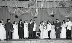 Participants in the 1968 Spring Weekend dance at Williamsport Area Community College (Penn College's immediate forerunner) gather for the crowning of the Spring Weekend queen. John and Marian Stoddart Ryan, whose 