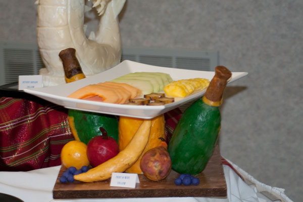 A functional tallow sculpture, titled Wine and Fruit, by Cody Miller, earned honorable mention in Artistic Buffet Decoration.