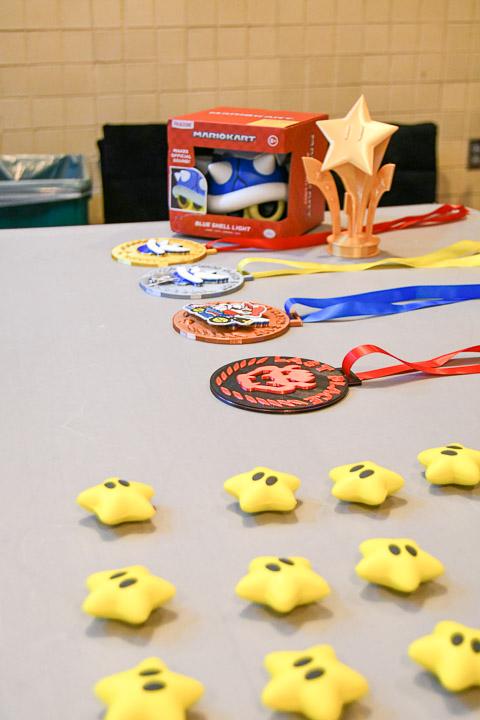 A tempting array of colorful prizes, including some pleasantly squishy Nintendo stars