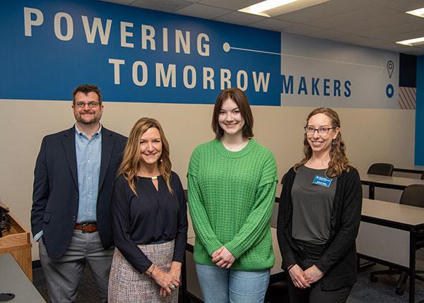 From left: Aron Patrick, director of research & development, PPL Corp.; Tracie L. Witter, regional affairs director, PPL Electric Utilities; Ashley M. Shamblen, a Milton resident who benefited from dual enrollment in high school and is now enrolled in Penn College’s paramedic science major; and Stefanie M. Shipe, representing Penn College K-12 Outreach. 