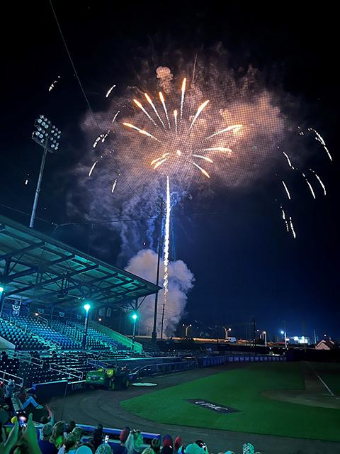 The crowd enjoys a fireworks show, a Saturday postgame hallmark. (Photo by Lori A. Boos)