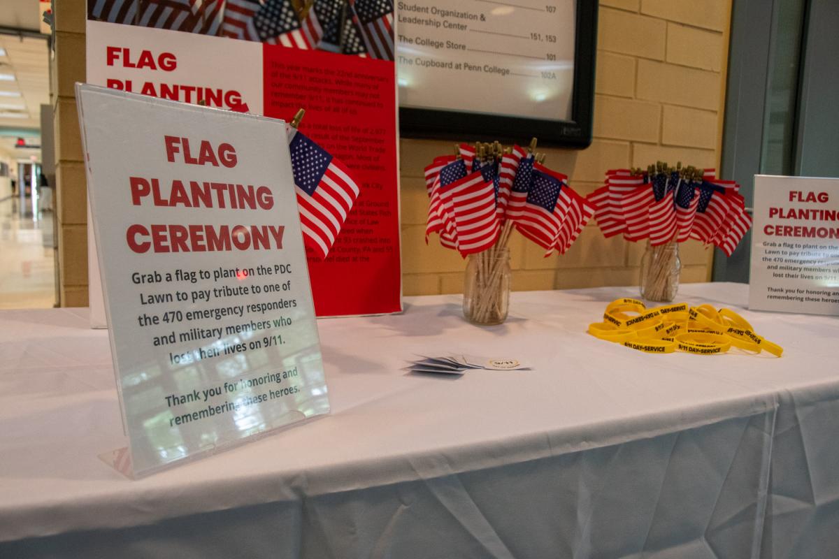 The campus community is invited to plant a flag on the Thompson Professional Development Center lawn to pay tribute to the emergency responders and military members who lost their lives on Sept. 11, 2001.