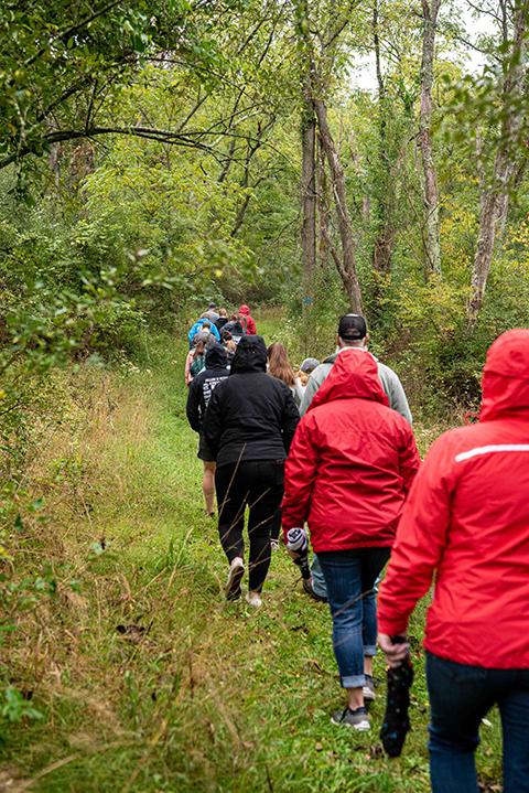 The line of nature lovers makes its way along the Bluebird Trail at the Williamsport Municipal Water Authority.