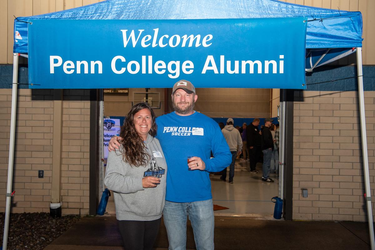 Still wearing their Penn College Soccer shirts, alumni couple Michelle L. (Paul) and Ryan B. Mack kick back for a little liquid therapy after a long day of cheering their Wildcat soccer-playing son in the rain. Their son, Evan Pickering, is a sophomore in business administration. Ryan holds four degrees from Penn College, including manufacturing engineering technology, ’02. Michelle is a 2000 graduate in business management: travel & tourism emphasis.