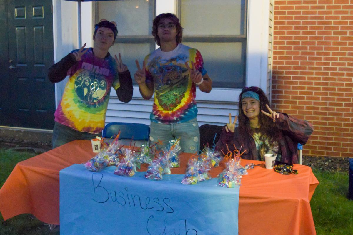 Tie-dyed members of the Penn College Business Club keep peace in the neighborhood.