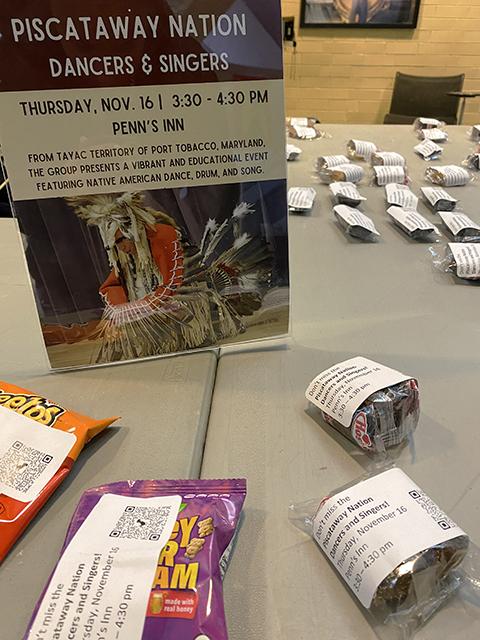 Information about the Piscataway Nation visit – promising Native American  dance, drum and song – was wrapped around tasty giveaways.