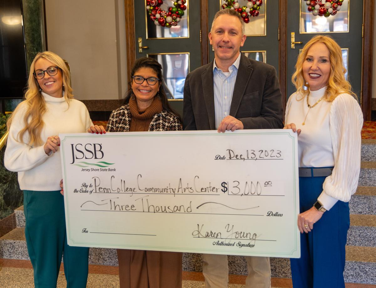 Pictured (from left): Natasha Mantle, Williamsport branch manager, Jersey Shore State Bank; Ana Gonzalez-White, college relations officer, Community Arts Center; Jim Dougherty, executive director, Community Arts Center; and Dawn Remsnyder, commercial lender, Jersey Shore State Bank.