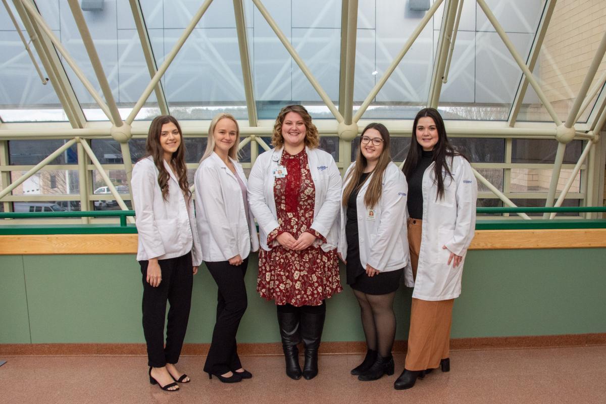 The group exploring the best method to prevent skin breakdown (from left): Jordan Mutchler, Taylor J. Heckman, Blaze A. Kelley, Charisma C. Weaver and Eliza D. Davidson.