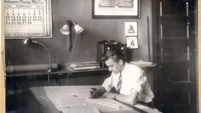 Frederick C. Wagner, shown here as a young drafting student in 1929, became an architect who helped to plan the first renovation of the Klump Academic Center in the 1930s.