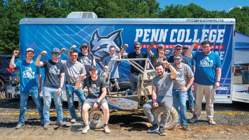 The Penn College team celebrates its fourth-place endurance race finish.