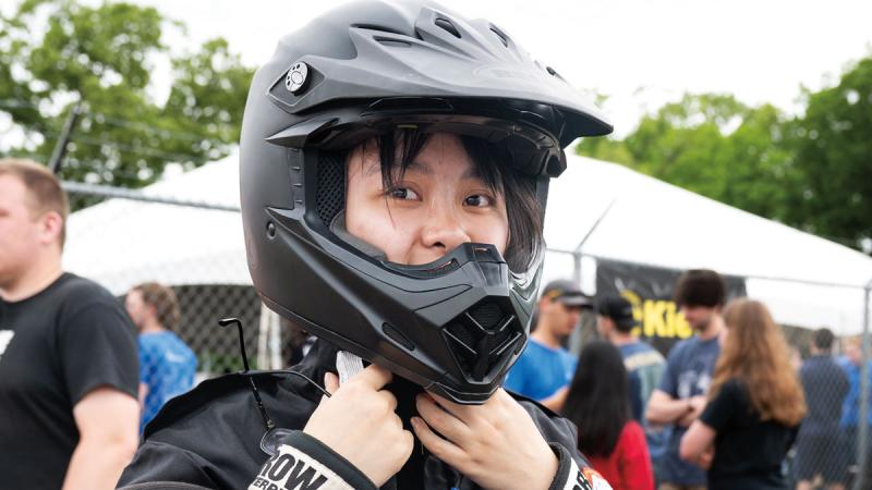 A driver for the University of Rochester prepares for an event.