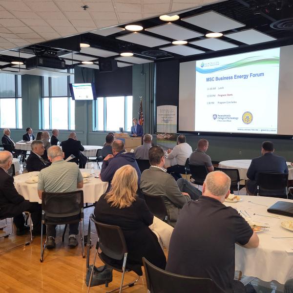 MSC members listen attentively to Fink, nearing the 30th anniversary of his affiliation with the local chamber.