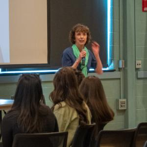 Donnamarie Lovestrand, assistant professor of nursing and president of Penn College’s Sigma Theta Tau chapter, offers closing remarks.