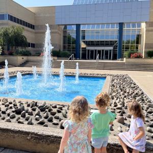 Butterflies made friends, shared new experiences and explored campus during their first week – including this stop at the Veterans' Fountain.