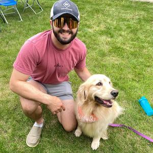 Drew R. Potts, assistant professor of civil engineering technology, again brought his endearingly cuddlesome golden retrievers Winnie – shown here with Patrick C. Evanko, a welding & fabrication engineering technology student from Columbus, N.J. – and Indy. 