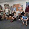 Putting the "fun" in "function," cardboard chair-designing BSD352 students display their obvious creativity in Penn College's architectural wing. Standing (from left) are Evynn Johnston, Draves, Burrows and Heigley. Seated (from left) are Gallick, Niedermyer, Cramer, Lawson, Weimert, Weissenberger and Zac Johnston. 