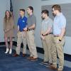 Members of this year's construction management team relive for corporate advisers their performance during national competition in Florida. From left are Danielle E. Malesky, of Biglerville; Todd I. Lavish, of Chester Springs; Conor B. Laraia, of Chambersburg; Noah H. Jumper, of Shippensburg; and Michael Messina, of Nazareth.