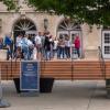 Tanae A. Traister, assistant dean of nursing and health sciences, meets with a tour group outside the Klump Academic Center.