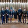 Graduating Pennsylvania College of Technology Army ROTC cadets commissioned as second lieutenants during a commissioning ceremony for the Bald Eagle Battalion proudly stand with college officials. 