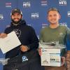 Patrick C. Evanko (left), of Columbus, N.J., placed first, and Nikolas J. Harnish, of Newmanstown, earned second-place honors in the Project MFG Maritime Welding Competition held Wednesday at the Philadelphia Shipyard.