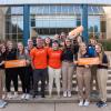 Physical therapist assistant students gather outside the Breuder Advanced Technology & Health Sciences Center to encourage the public to “Choose PT” to help address and avoid movement problems and live a fulfilling, healthy and independent life.