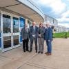 Pennycuick, who eagerly toured the Aviation Center, is joined there by (from left) Keen, Reed and Yaw.