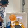 Pennsylvania College of Technology radiography student Kelin N. Patel, of Hughesville, oversees a chest X-ray on a pediatric phantom purchased through the Dr. and Mrs. Arthur William Phillips Charitable Trust. (Photo by Lisa M. Dostick, clinical supervisor of radiography)