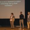 Presenters (from left) Lakey, Maize and Loehr listen attentively to an audience question near the end of their talk. 